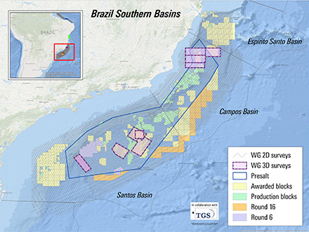 Brazil 16th bid round and presalt auction map