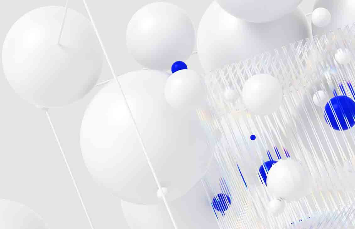3D CGI image of white and blue spheres (SLB_Carbon_Capture_02)